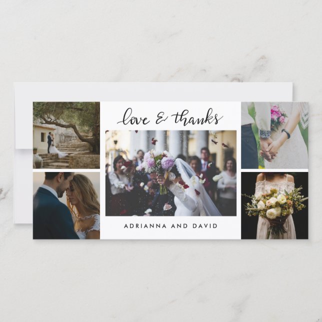 Carte De Remerciements Mariage Cinq Photos Pour Toujours Joyeux Script (Devant)