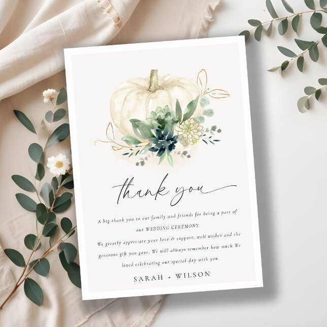 Carte De Remerciements Mariage Citrouille Succulent de l'or bleu-bleu-gri (Créateur téléchargé)