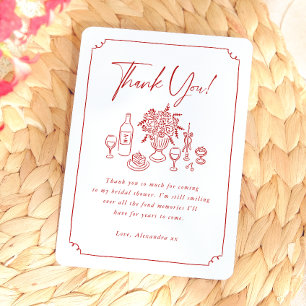 Carte De Remerciements Mariage civilisé Pizza & Vin au style dessiné à la