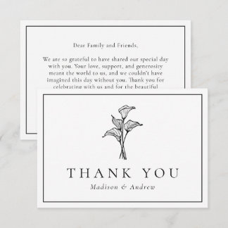 Carte De Remerciements Mariage Classique au Lys Calla