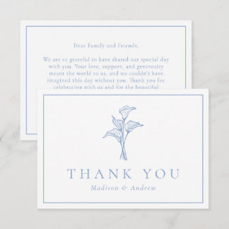 Carte De Remerciements Mariage Classique au Lys Calla Bleu