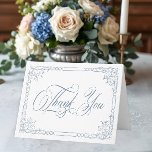 Carte De Remerciements Mariage Classique Élégant Cadre Floral Bleu Poussi