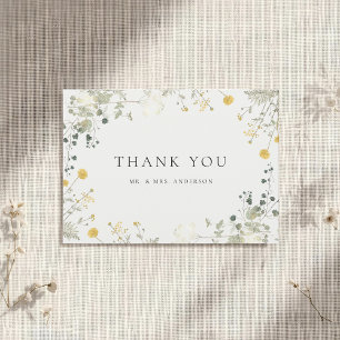 Carte De Remerciements Mariage Classique Élégant Fleur Sauvage Non-Photo