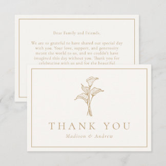 Carte De Remerciements Mariage Classique Lys Callas Or