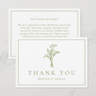 Carte De Remerciements Mariage Classique Lys Callas Vert Olive