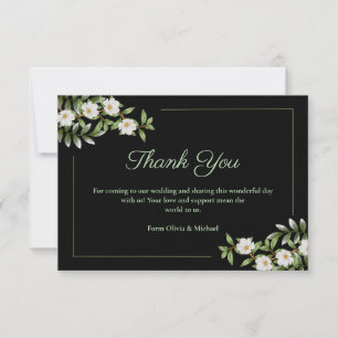 Carte De Remerciements Mariage Classique Noir avec Camélia Blanc