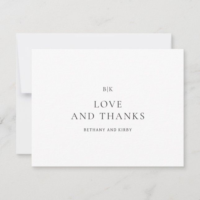 Carte De Remerciements Mariage classique noir et blanc élégant (Devant)