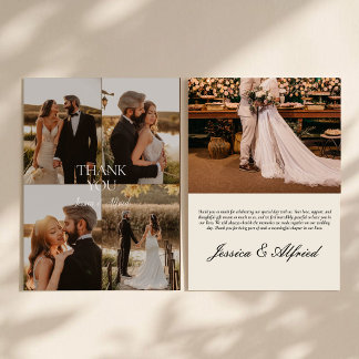 Carte De Remerciements Mariage Collage de Photos de Calligraphie Élégante