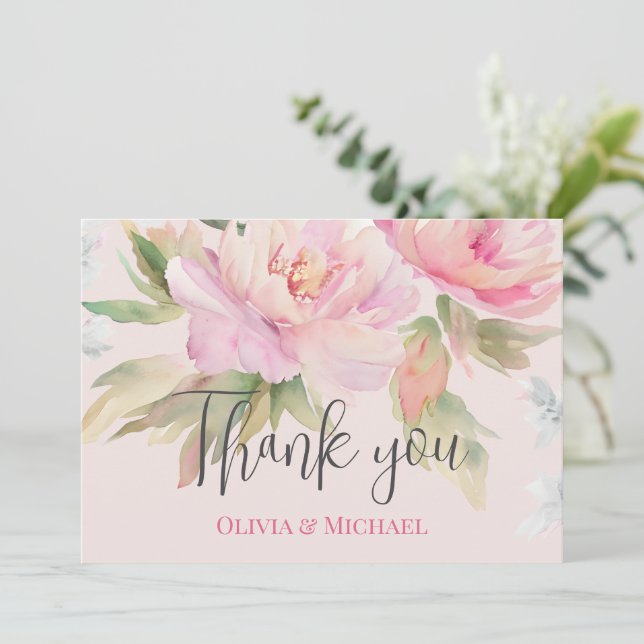 Carte de remerciements Mariage couleur d'aquarelle (Debout devant)