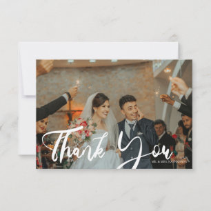 Carte De Remerciements Mariage Couleur Photo Chic Typographie moderne 3