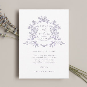Carte De Remerciements Mariage Crête Florale Classique Lavande Photo