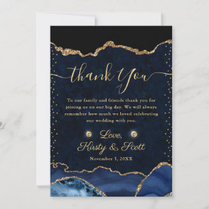 Carte De Remerciements Mariage d'agate de Parties scintillant Blue et Gol
