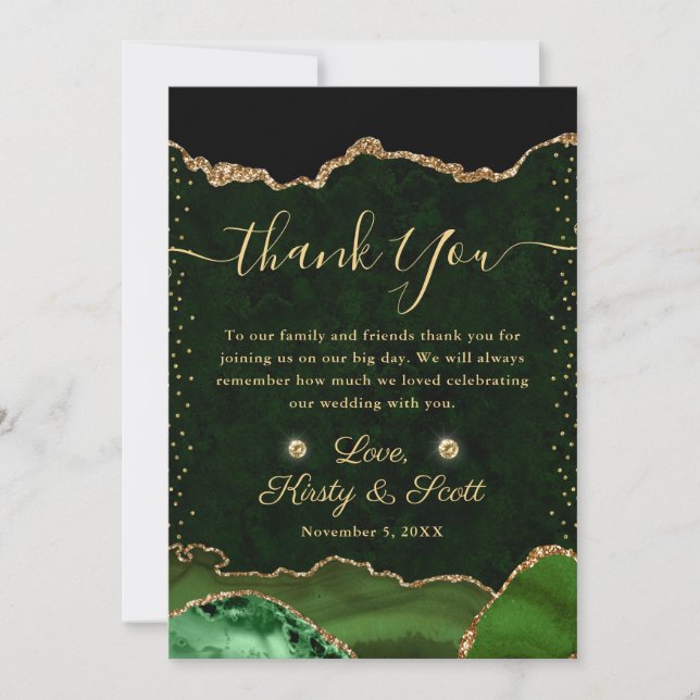 Carte De Remerciements Mariage d'agate de Parties scintillant Green et Go (Devant)