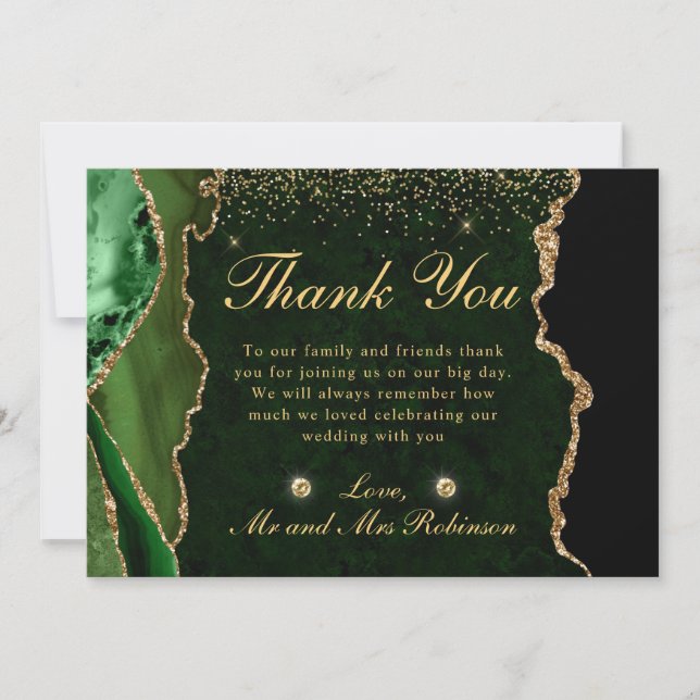 Carte De Remerciements Mariage d'agate de Parties scintillant Green et Go (Devant)