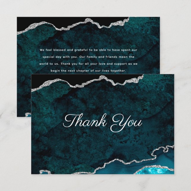 Carte De Remerciements Mariage d'âge Turquoise argent (Devant / Derrière)