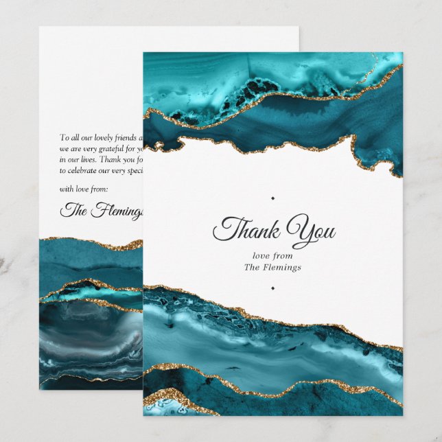 Carte De Remerciements Mariage d'âge turquoise et Gold (Devant / Derrière)