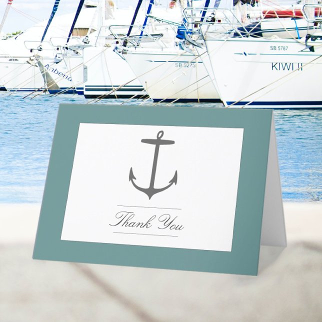 Carte De Remerciements Mariage d'Ancres nautiques simple | TURQUOISE (Teal Simple Nautical Anchor Wedding Thank You Card)