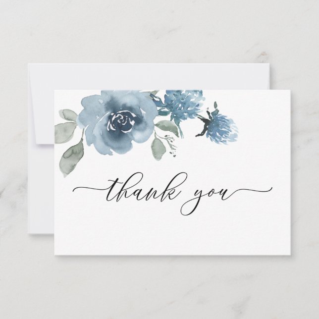 Carte De Remerciements Mariage d'aquarelle bleu foncé (Devant)