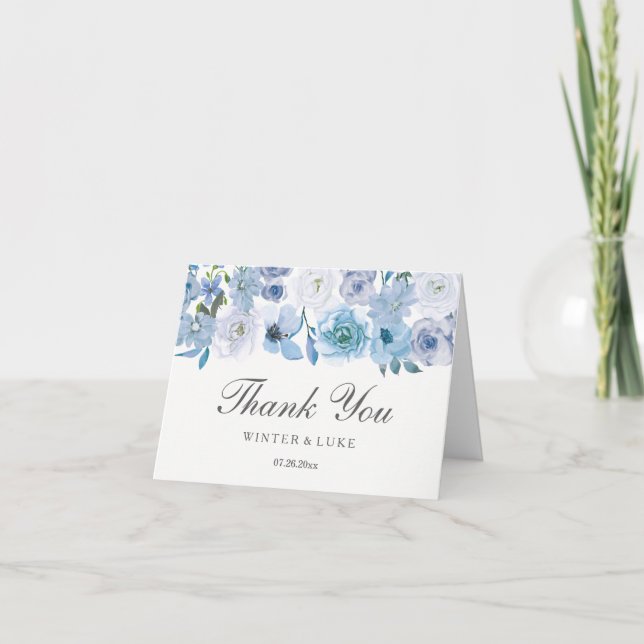 Carte De Remerciements Mariage d'aquarelle bleu foncé (Devant)