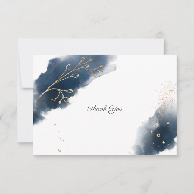 Carte De Remerciements Mariage d'aquarelle bleu marine (Devant)