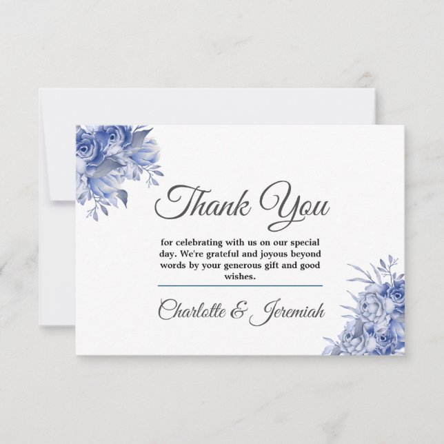 Carte De Remerciements Mariage d'aquarelle bleu rustique (Devant)