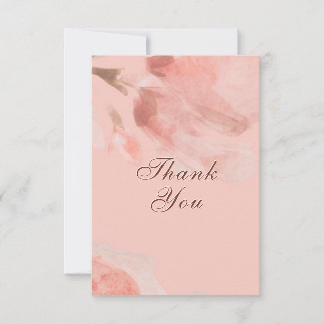 Carte De Remerciements Mariage d'aquarelle couleur rose pâle Rose (Devant)