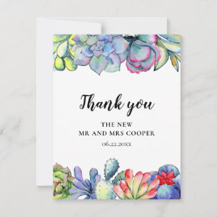 Carte De Remerciements Mariage d'aquarelle de cactus succulent