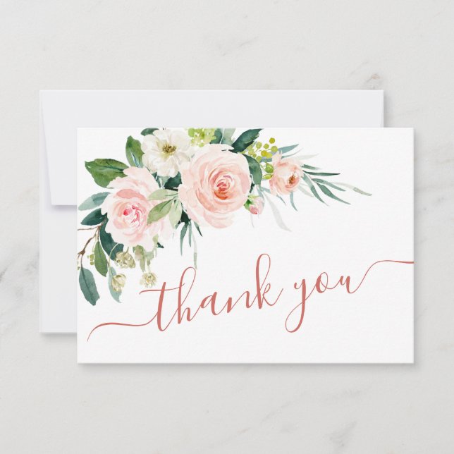 Carte De Remerciements Mariage d'aquarelle de couleur rose pâle (Devant)