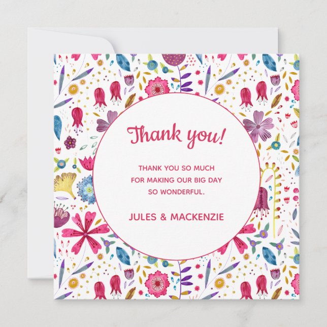 Carte de remerciements Mariage d'aquarelle des fle (Devant)