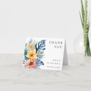 Carte De Remerciements Mariage d'aquarelle d'été florale tropicale
