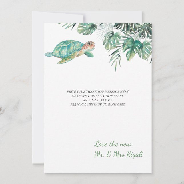 Carte De Remerciements Mariage d'aquarelle Feuille de la tortue de mer (Devant)