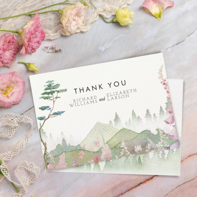 Carte De Remerciements Mariage d'aquarelle fleur sauvage Mountain (Créateur téléchargé)