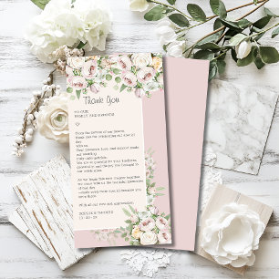 Carte De Remerciements Mariage d'aquarelle fleurie rose duveteuse