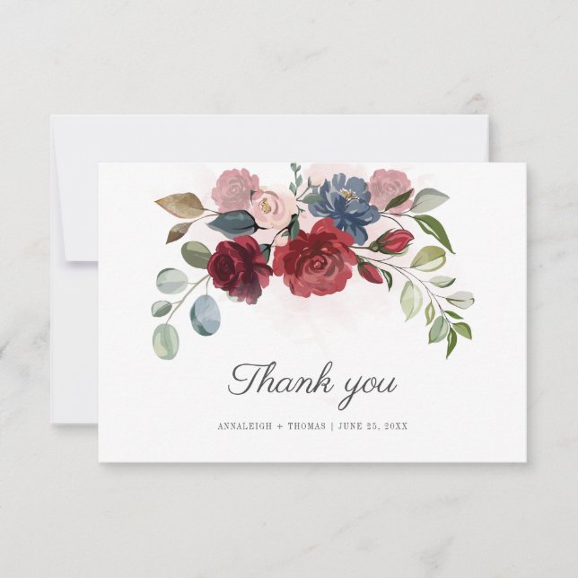 Carte De Remerciements Mariage d'aquarelle florale (Devant)