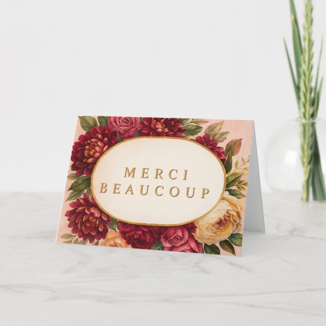Carte De Remerciements Mariage d'aquarelle florale de Bourgogne (Devant)