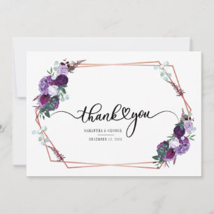 Carte De Remerciements Mariage d'aquarelle florale pourpre