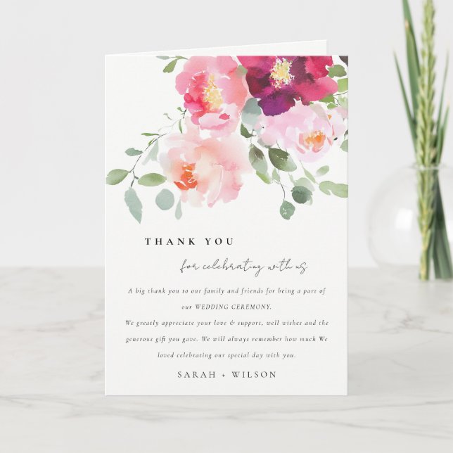 Carte De Remerciements Mariage d'aquarelle Rose rose-bleu (Devant)