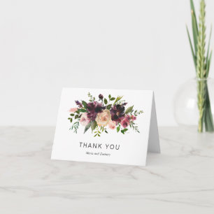 Carte De Remerciements Mariage d'automne élégant floral bordeaux vin pour