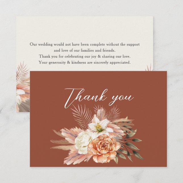 Carte De Remerciements Mariage d'automne floral rustique  (Devant / Derrière)