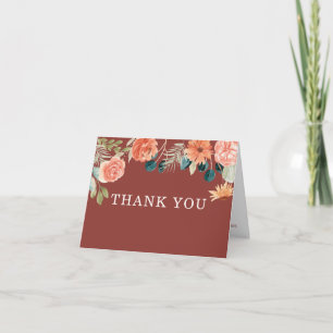 Carte De Remerciements Mariage d'automne floral Terracotta Rouille