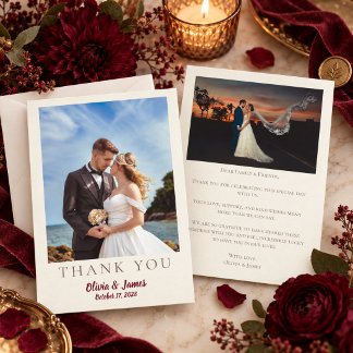 Carte De Remerciements Mariage d'automne romantique en bordeaux profond