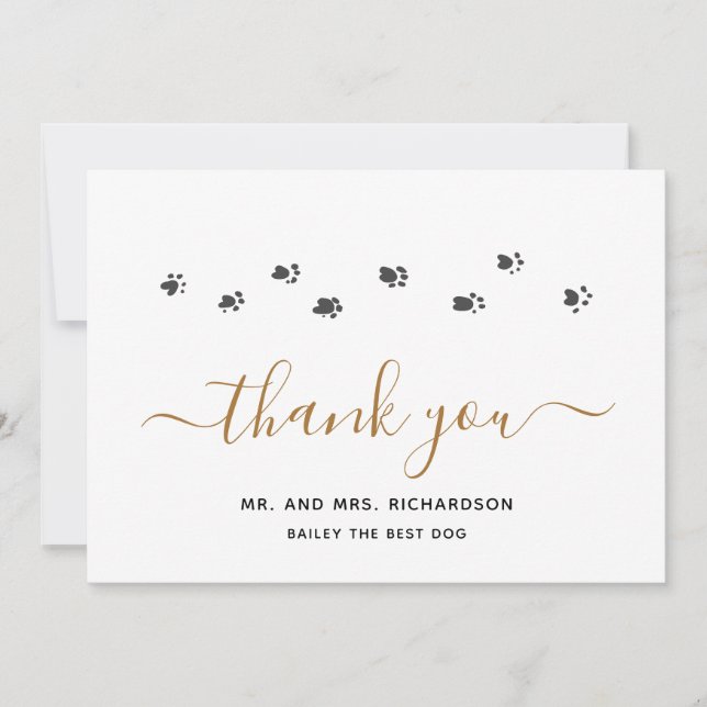 Carte De Remerciements Mariage de animal de compagnie personnalisé Gold m (Devant)