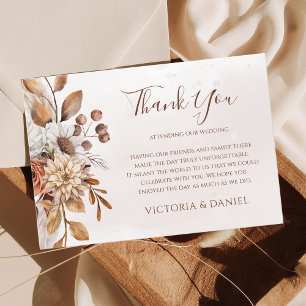 Carte De Remerciements Mariage de automne Floral Boho en terre cuite