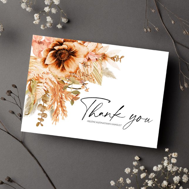 Carte De Remerciements Mariage de automne Floral Terracotta (Terracotta Floral Fall Wedding Thank You Card)