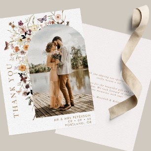 Carte De Remerciements Mariage de automne photo Boho Fleur sauvage Arch
