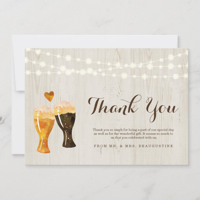 Carte De Remerciements Mariage de bière de brasserie rustique personnalis (Devant)