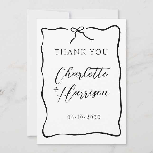 Carte De Remerciements Mariage de bordure de script Whimsical (Devant)
