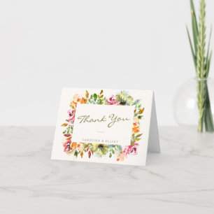 Carte De Remerciements Mariage de bordure florale Aquarelle Script person