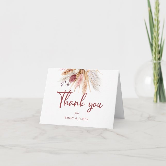 Carte De Remerciements Mariage de bouquet Pampas Peach rose moderne (Devant)