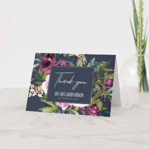 CARTE DE REMERCIEMENTS MARIAGE DE BUNCH FLORAL VERT BURGUNDY BLUSH MARINE